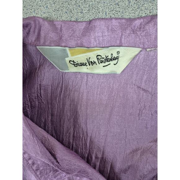 Vtg 80s 90s Diane Von Furstenberg Lilac Purple Crinkle Tab SLeeve Shirt Blouse L - Picture 5 of 5